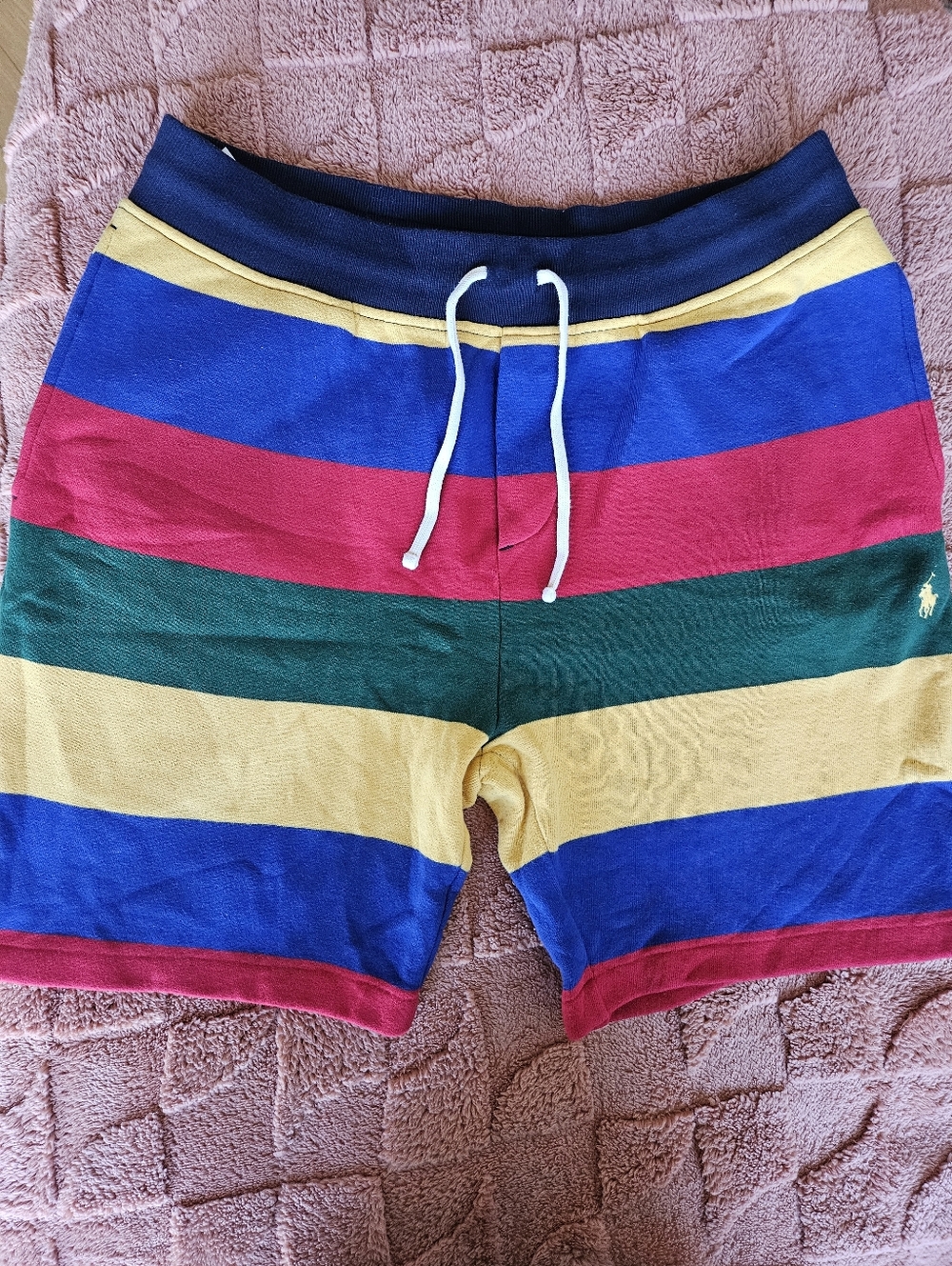 Ralph Lauren Multistripe Knit Shorts in Navy, Yellow, Green, Blue, Red
